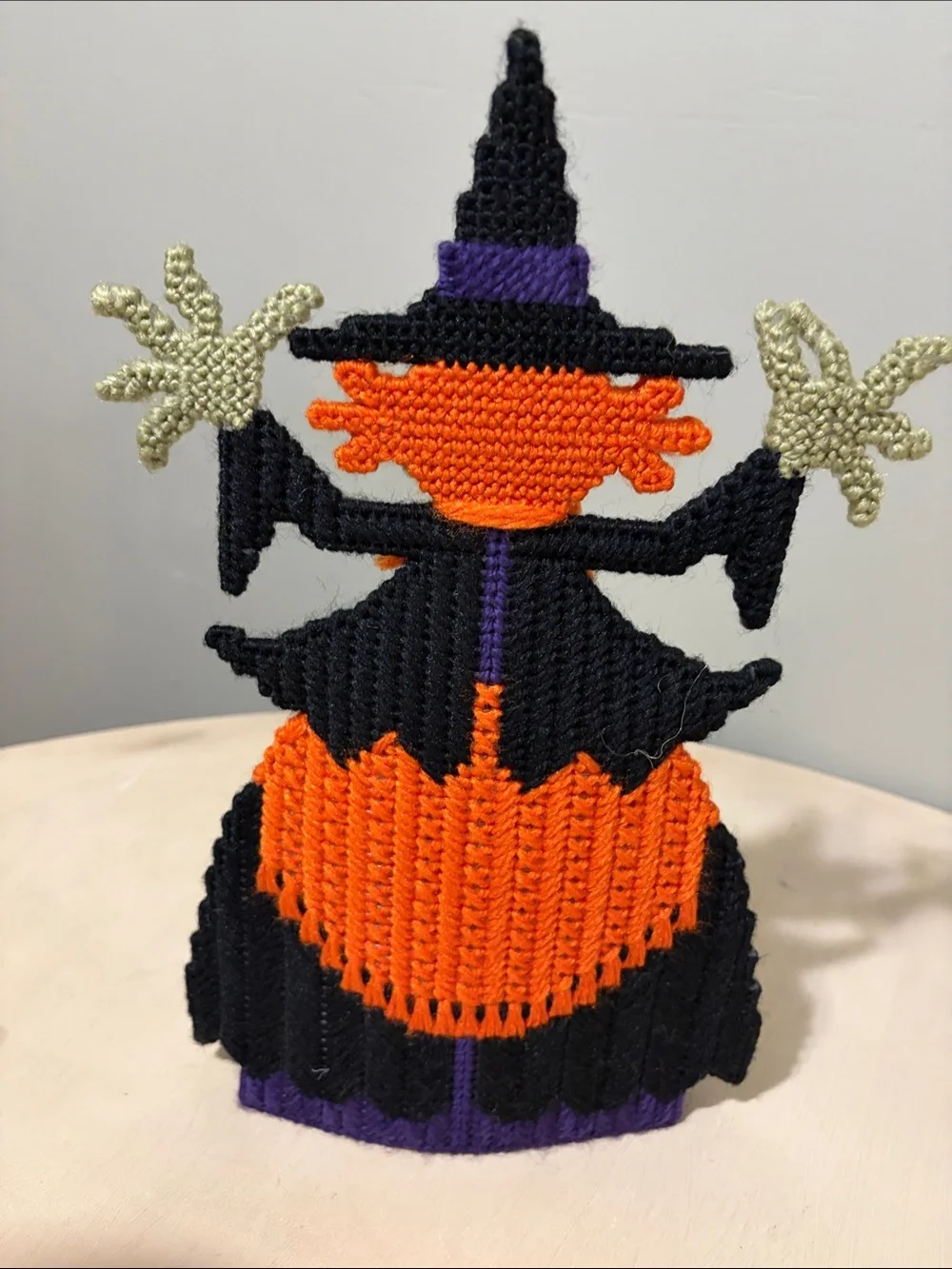 Vintage Handcrafted Needlecraft Halloween Witch And Ghost Yarn And Canvas